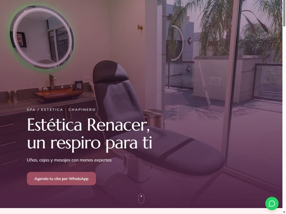 Página web real de Estética Renacer, abierta en el navegador