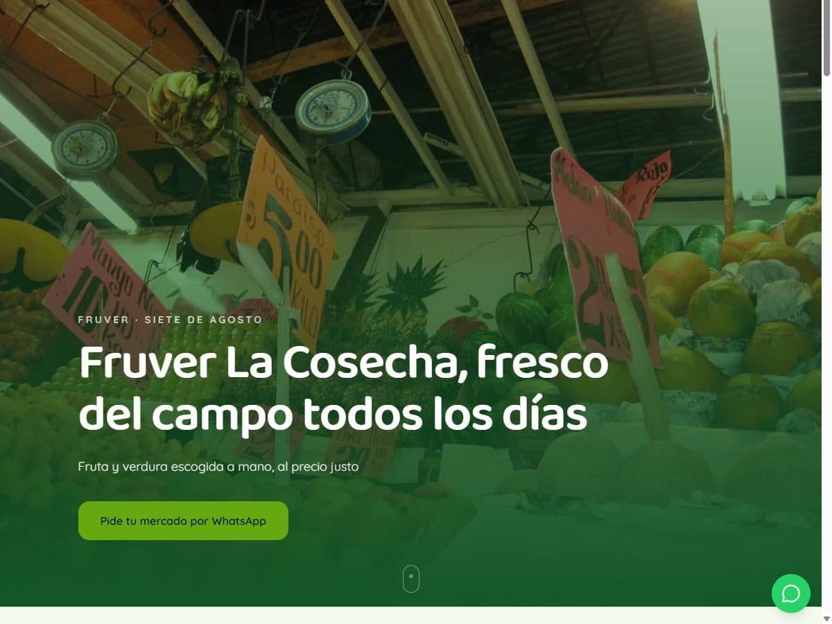 Página web real de Fruver La Cosecha, abierta en el navegador
