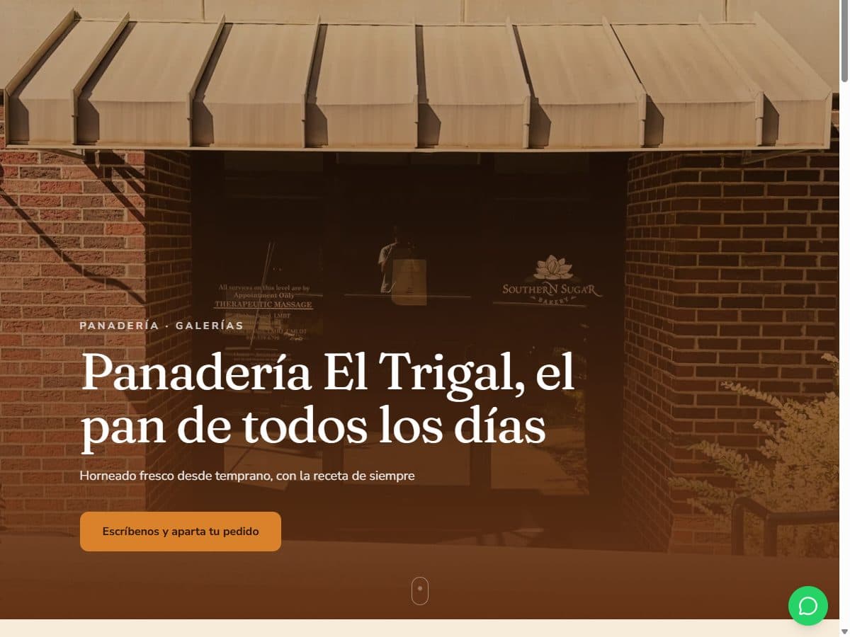 Página web real de Panadería El Trigal, abierta en el navegador